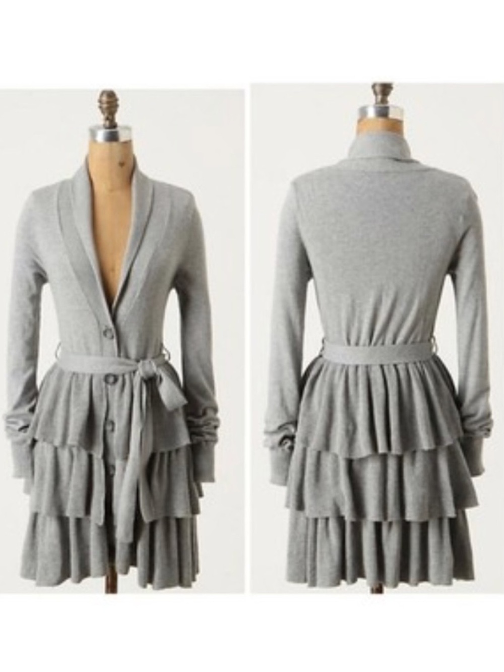 Anthropologie Wrapped in Waterfalls Tiered Ruffles Cardigan Missing Belt Small